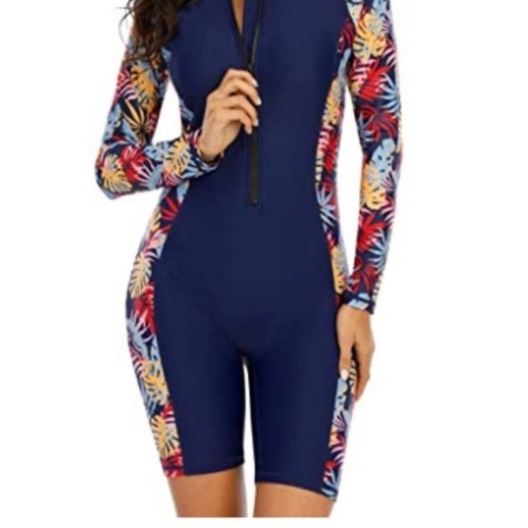 Halcurt Women's Navy Floral Long Sleeve Swimsuit#A2 - Picture 3 of 15
